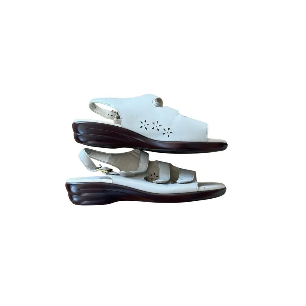 SAS Womens Bone Quatro Tripad Comfort Leather Strappy Slingback Sandals Size 9.5